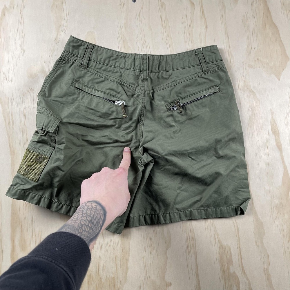Y2K Hurley Shorts Women's 3 Green Cargo Twill Zip Pocket Flat Front Utility